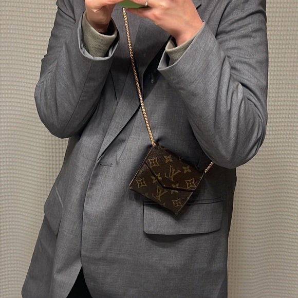 Authentic Louis Vuitton Monogram Leather Bifold Envelope Wallet on Chain WOC - Picture 4 of 15